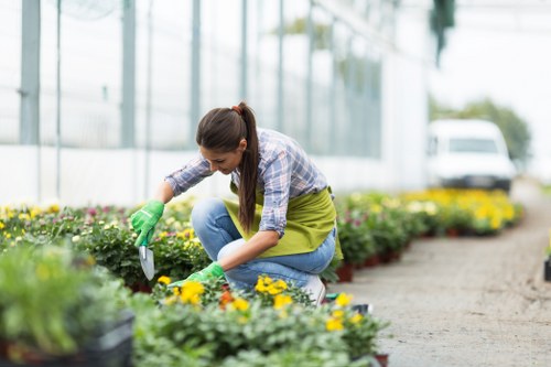 Gardener reviewing safety checklist in a residential garden